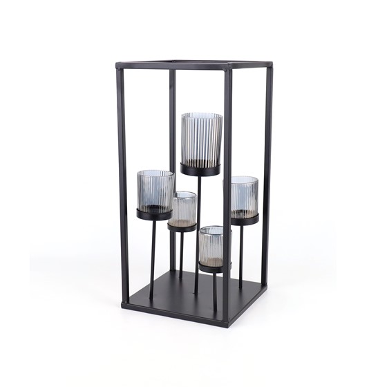 Svijećnjak metal staklo h42,5cm 20x20cm x5 crna/antracit
