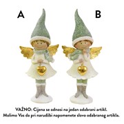 Anđeo, figura poly h19,5cm 9x5cm 2ass bijela/zelena/zlatna
