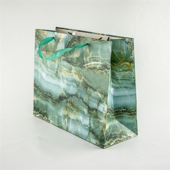 Vrećica 32x12cm h26cm deblji papir zelena/mramor