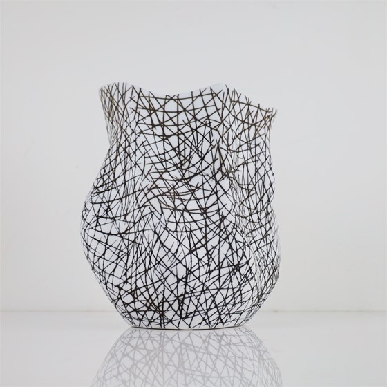 Vaza keramička h34cm d29cm bijela/crna