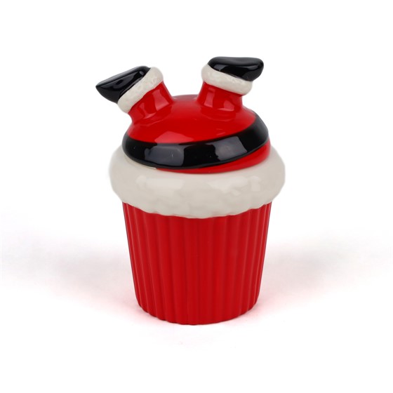 Keramička posuda s poklopcem djed božićnjak h16cm d11cm crvena