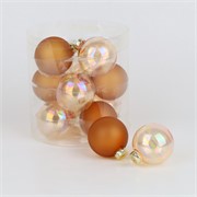 Staklene kuglice 6cm/12kom - sv.smeđa transparent mat/iris