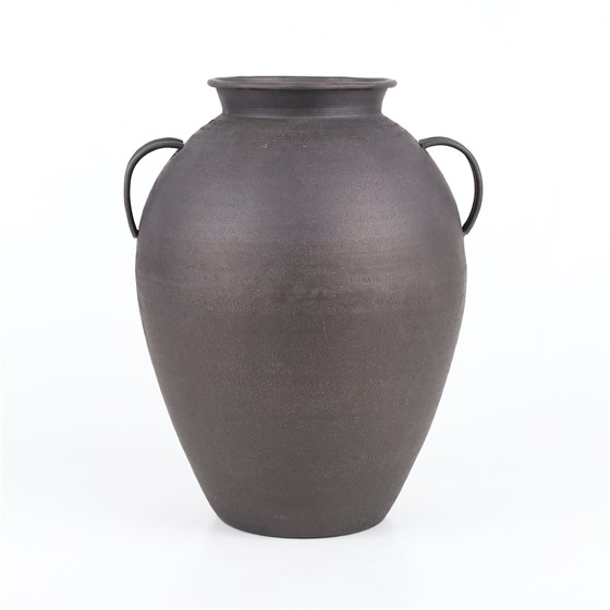 Vaza metalna s ručkama gravirana 27x25xh34cm lead siva