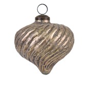 Staklena kuglica lukovica 10x11cm patina šampanj