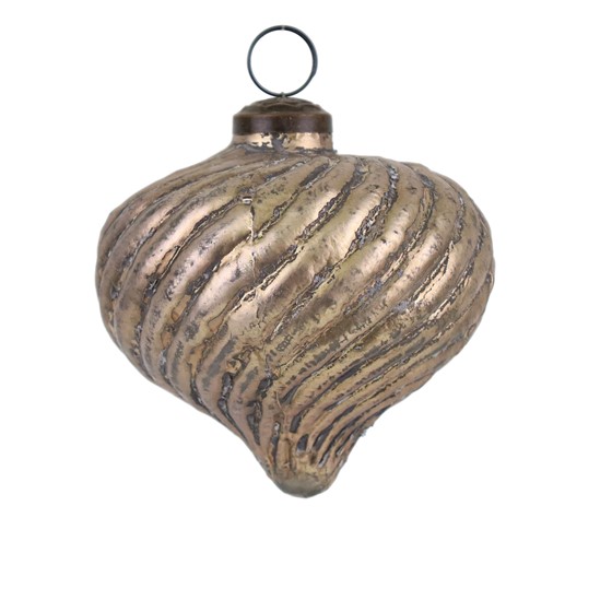 Staklena kuglica lukovica 10x11cm patina šampanj