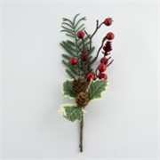 Grana crvenih bobica na borovoj grančici sa češerima 28cm