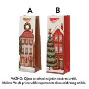Vrećica za bocu 12x10x36cm božićna kućice 2ass bež/bijela/crvena