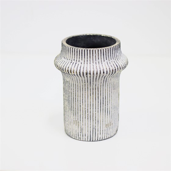 Cement vaza ribbed d16,5xh22cm bijela/zlatna