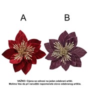 Poinsettia na štipaljci d25cm 2ass burgundy/ljubičasta/zlatna