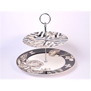 Etažer 2 nivoa porculan d19cm h26cm crna/bijela