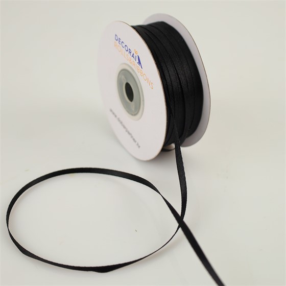 Traka saten 3mm/100m standard crna 030