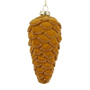 Staklene kuglice češer pliš h12,5 d6cm senf/zlatna
