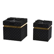Poklon kutija kockasta x2 kom 15,5x15,5xh15,5cm crna/tockice s mašnom