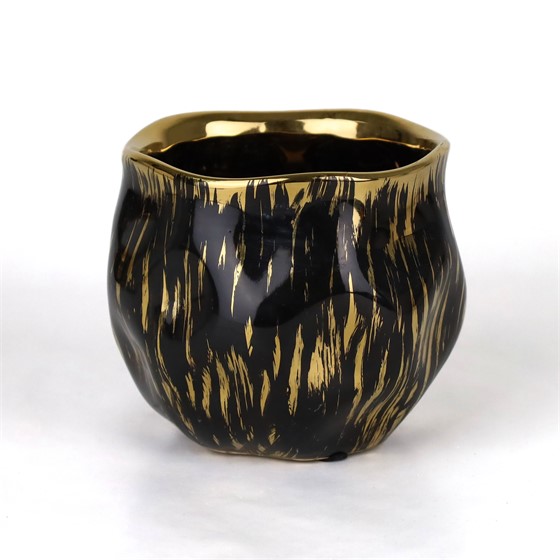 Keramička posuda glazirana h12,5cm d14cm crna/zlatna