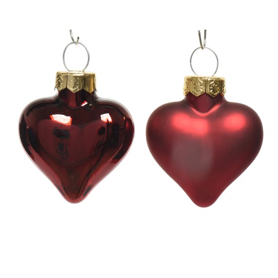 Staklene kuglice srce 2x4,5x4cm 12kom t.crvena