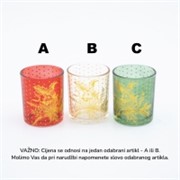 Staklo svijećnjak/vaza uzorak zlatno lišće h8,5d7cm 3ass
