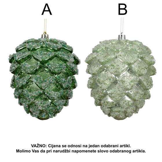 Ukras za bor šišarka frost h14cm d12cm 2ass zelena/perla sv.zelena