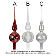 Vrh za bor stakleni 8x31cm 3ass crvena/bijela/srebrna