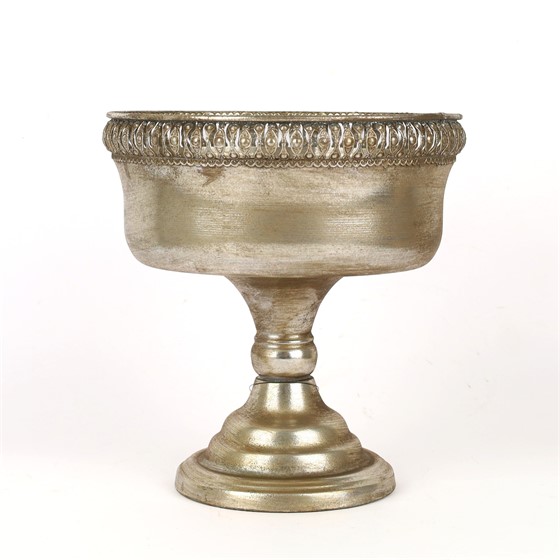 Metalna posuda na nogu d23,5cm h25cm srebrna