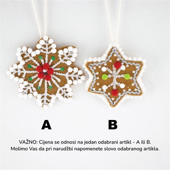 Ukras za bor pahulja/zvijezda 12cm 2ass