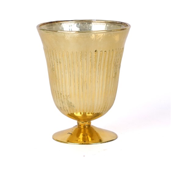 Staklo vaza na nogu h12cm d10cm zlatna