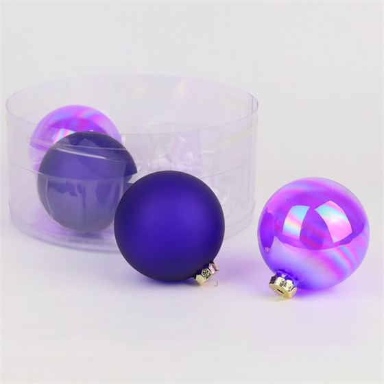 Staklene kuglice 10cm/4kom - ljubičasta transparent mat/iris