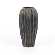 Staklo vaza rebrasta h33cm d16cm crna/krem