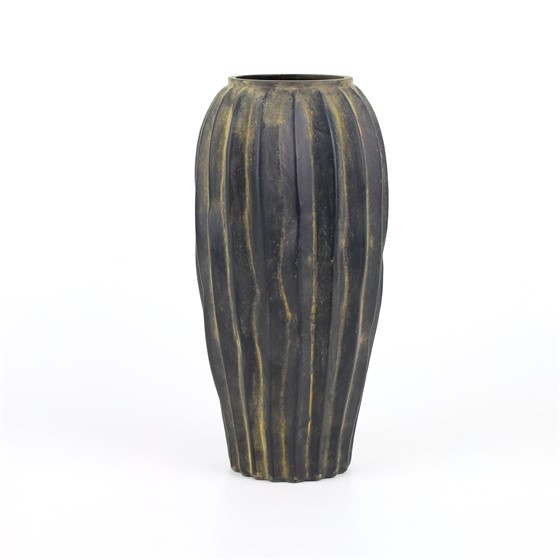 Staklo vaza rebrasta h33cm d16cm crna/krem