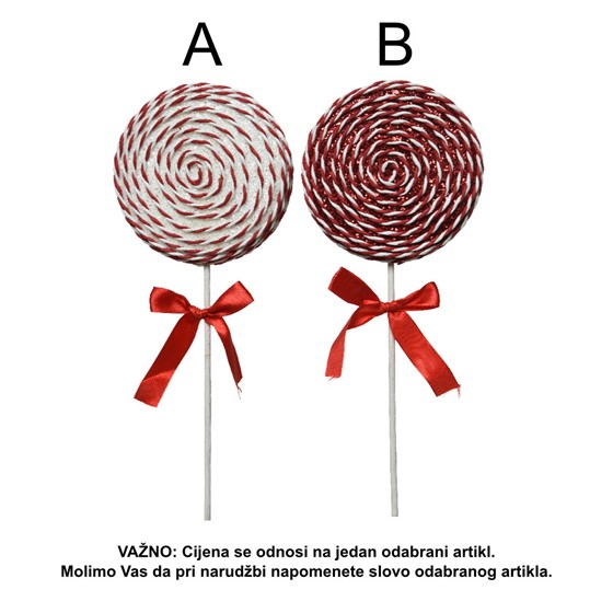 Holip za bor lizalica 3,5x9,5 h30cm crvena/bijela 2ass