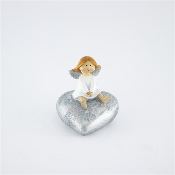 Anđelica na srcu h11 d9,5cm glitter - bijela/srebrna