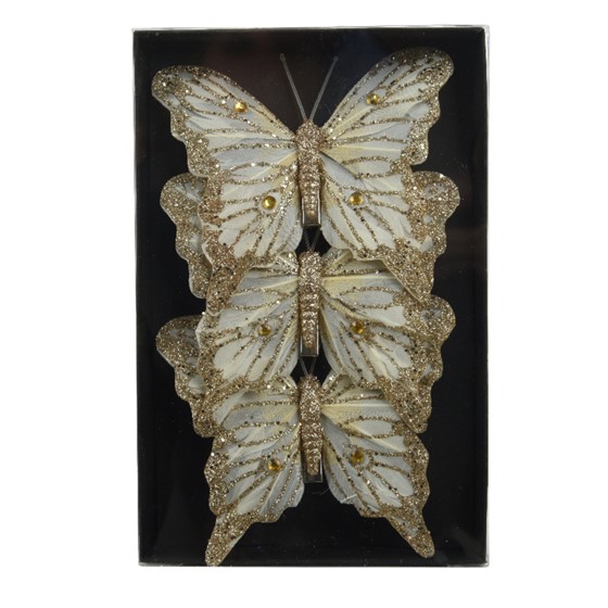 Leptiri 12xh9,7cm x3kom šampanj