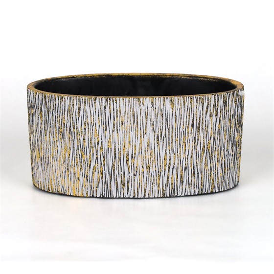 Cement posuda oval 23x12xh11cm bijela/zlatna