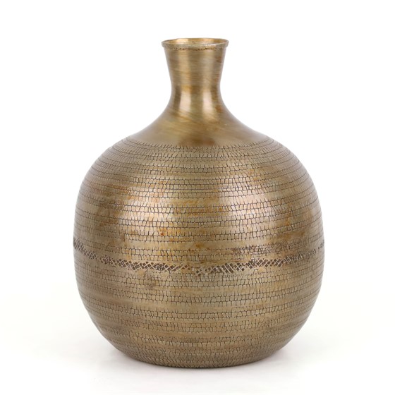 Vaza metalna boca gravirana h25cm d20,5cm antik mjed