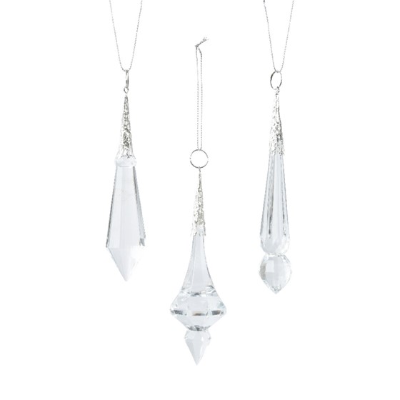 Ukras za bor ledena suza h13cm d3cm transparent