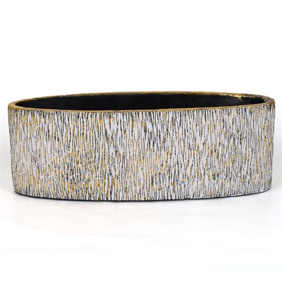 Cement posuda oval 35x13xh12cm bijela/zlatna