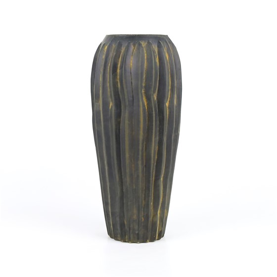 Staklo vaza rebrasta h40cm d18cm crna/krem