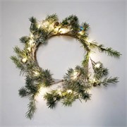 Vijenac borove grančice, češeri zasnježen 20LED 2AA - 38cm