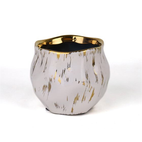 Keramička posuda glazirana h11cm d12,5cm bijela/zlatna