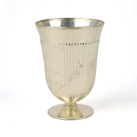 Staklo vaza na nogu h17cm d12cm šampanj