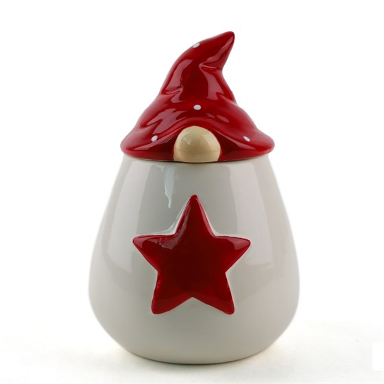 Keramička posuda s poklopcem gnom h19,5cm d13cm crvena/bijela