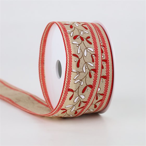 Traka lanena imela 40mm/12m natur/crvena 65