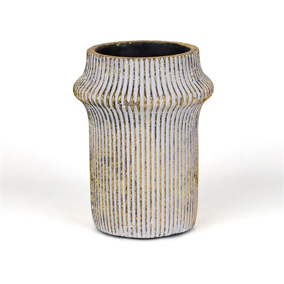 Cement vaza ribbed d15xh19cm bijela/zlatna