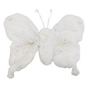 Leptir od umjetnog krzna 6x30x24cm sa ukransim pearl kuglicama bijeli