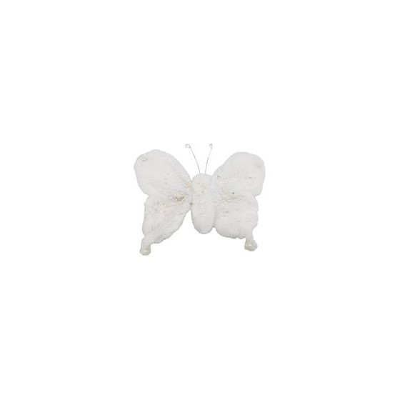 Leptir od umjetnog krzna 6x30x24cm sa ukransim pearl kuglicama bijeli