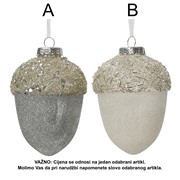 Ukras za bor plastični žir s glitterom 10cm h12,5cm 2ass srebrna/bijela