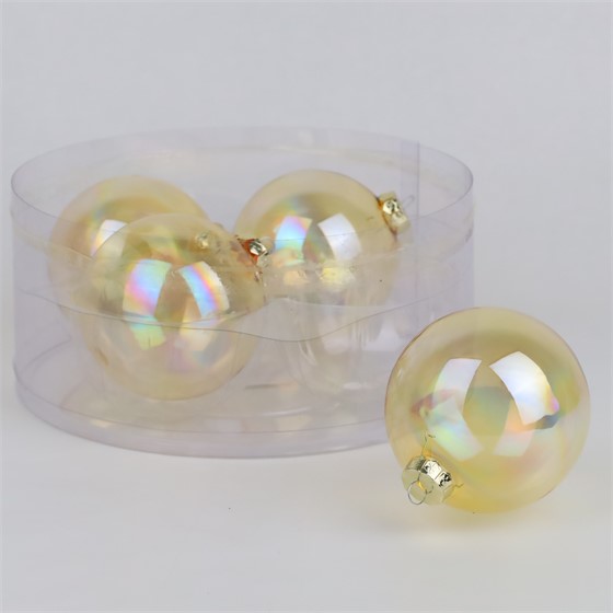 Staklene kuglice 10cm/4kom - zlatna transp.iris