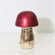 Gljiva staklena h21 d14cm zlatna/crvena