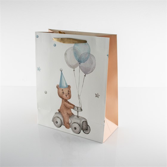 Vrećica 32x12cm h26cm medo s balonima bijela