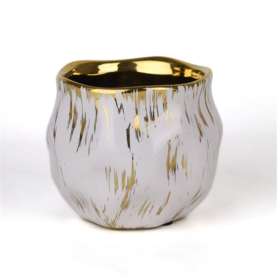 Keramička posuda glazirana h12,5cm d14cm bijela/zlatna