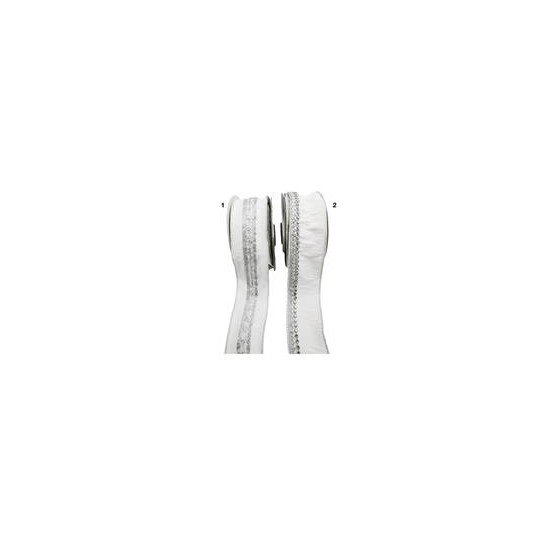 Traka 63mm x10m 440028 uzorak perle vez srebro bijela 2ass